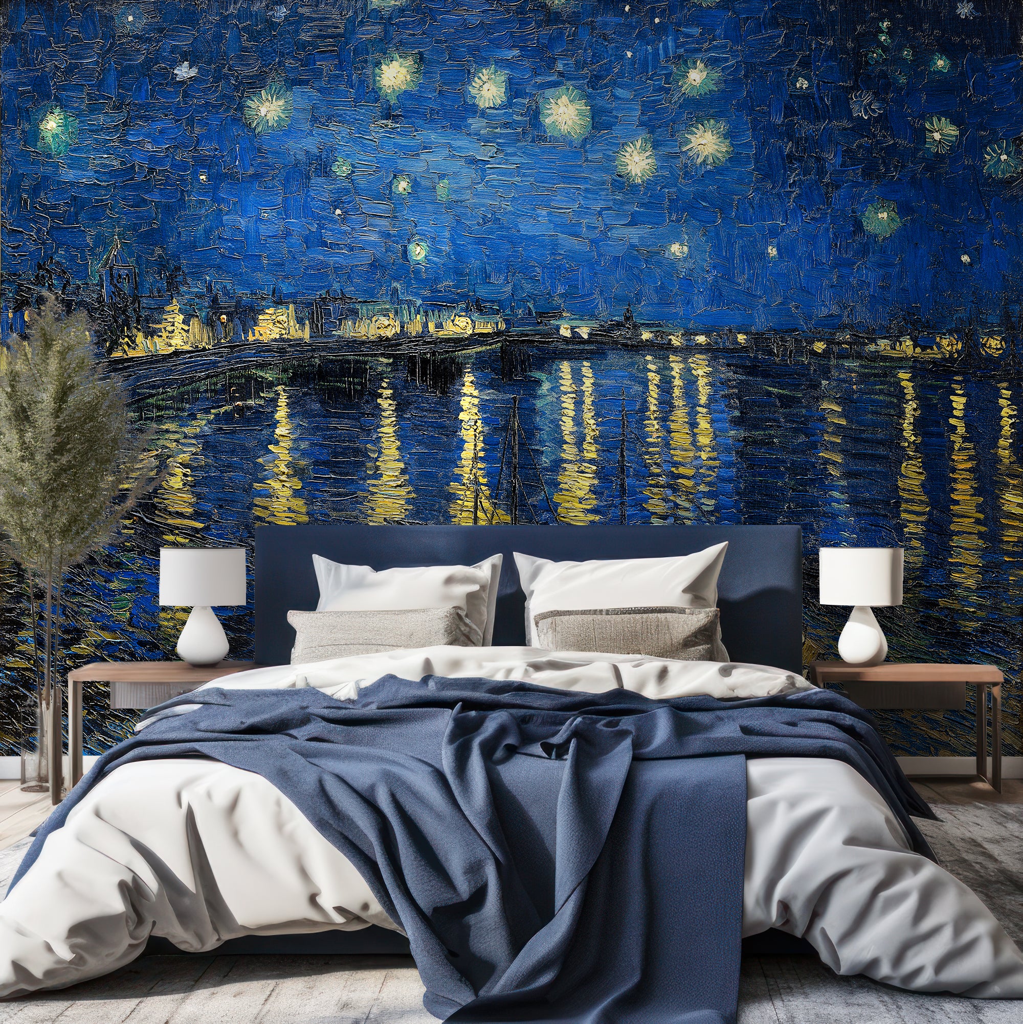 Wall Mural - Oil Painting of Stars Above A River - Traditional Wallpaper (Paste-the-wall) - Made to Measure