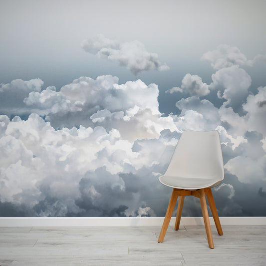 Stormy Skies Wallpaper In Room With Grey Chair