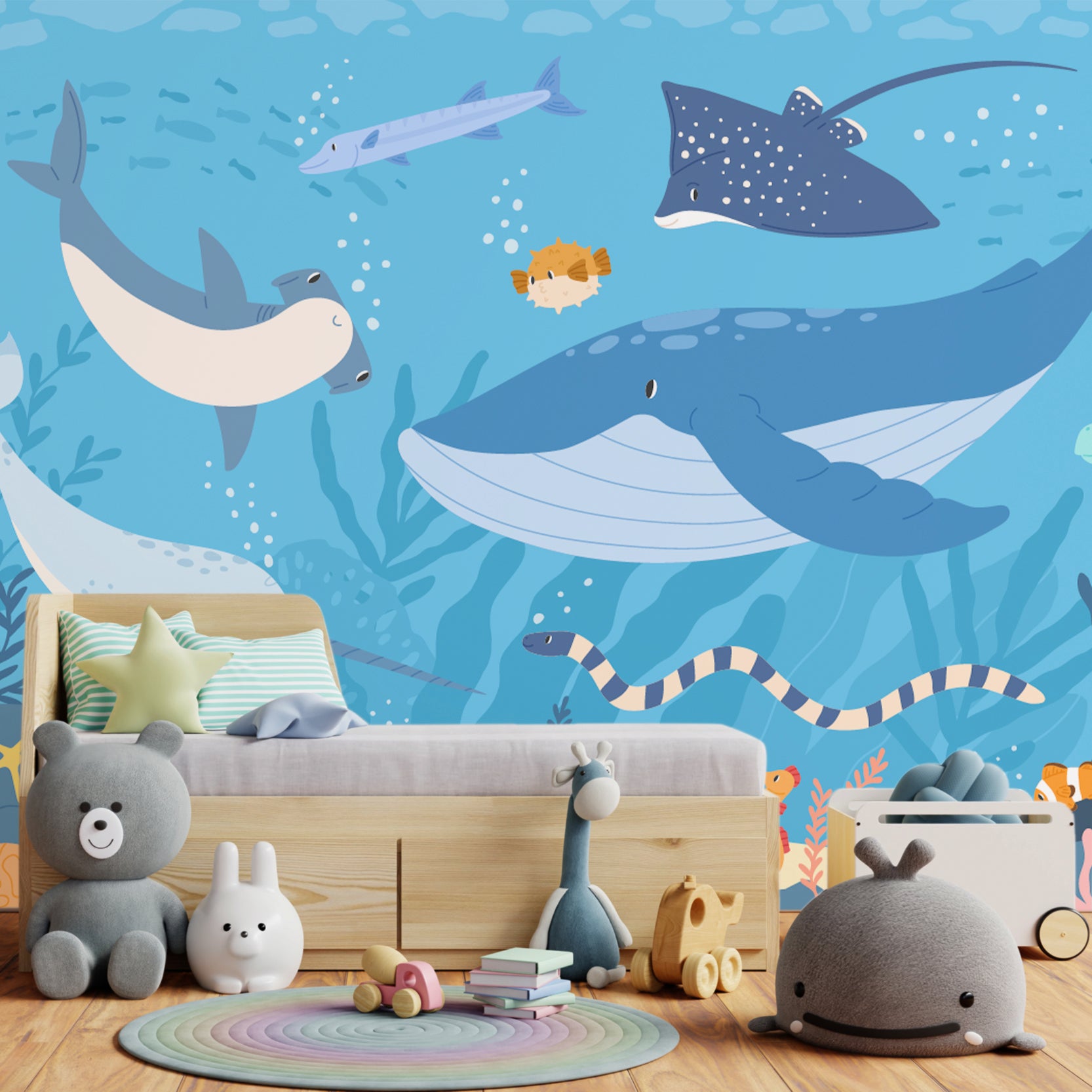 Wall Mural - Children's Colourful Underwater Sea Life - Removable Wallpaper (Peel & Stick) - Made to Measure