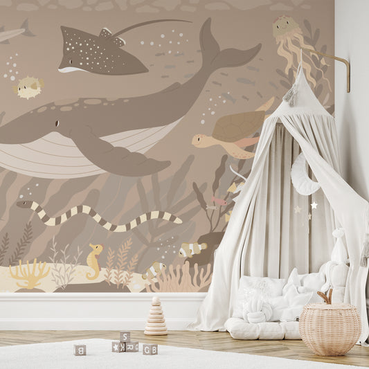 Submerged Fantasia Wallpaper Beige In White Nursery Room