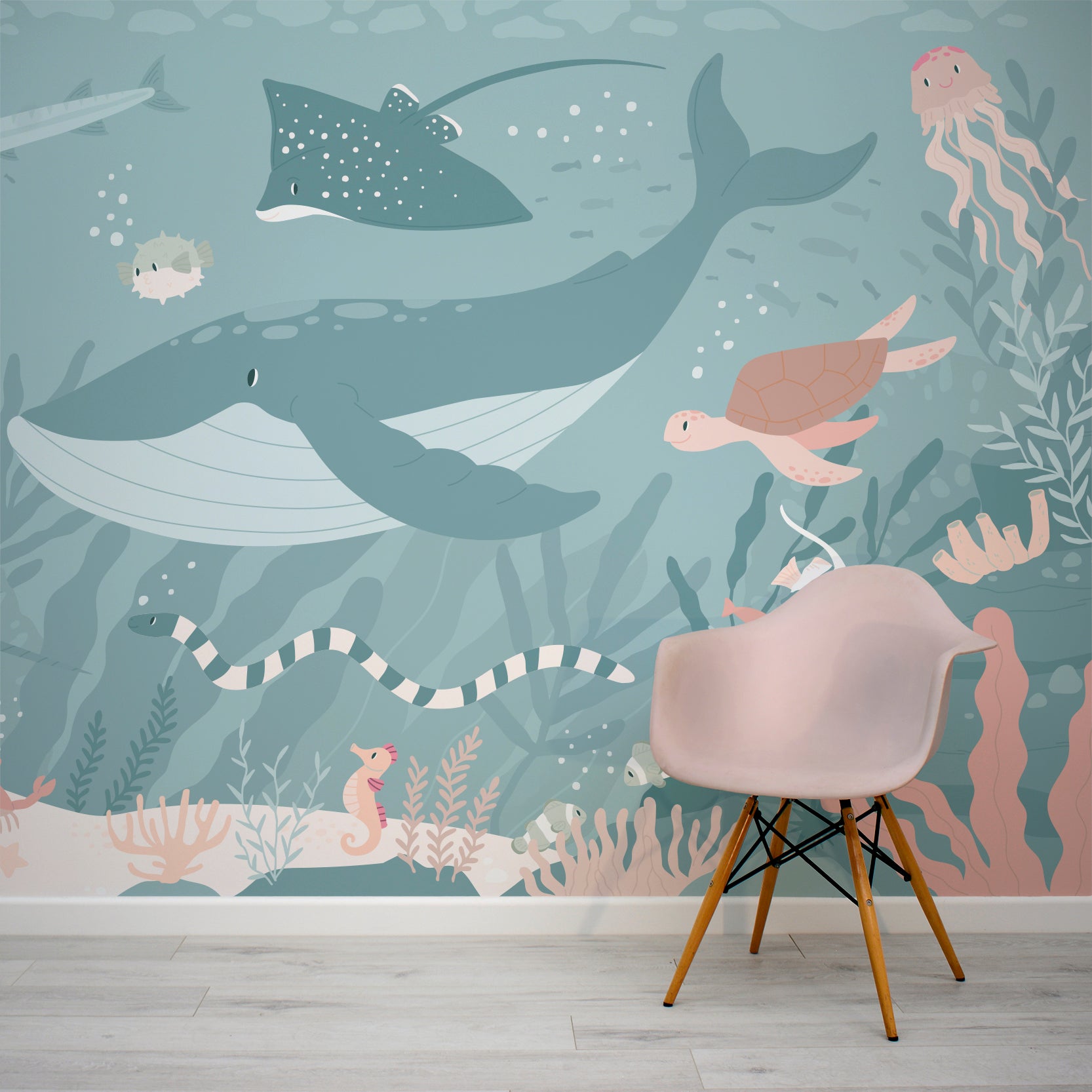 Blush Green Children's Underwater Sea Life Mural