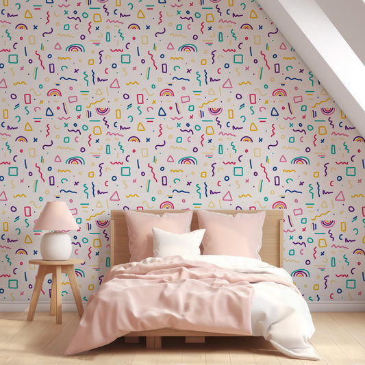 Syrily Wallpaper In Girl's Bedroom With Peach Pink Bed