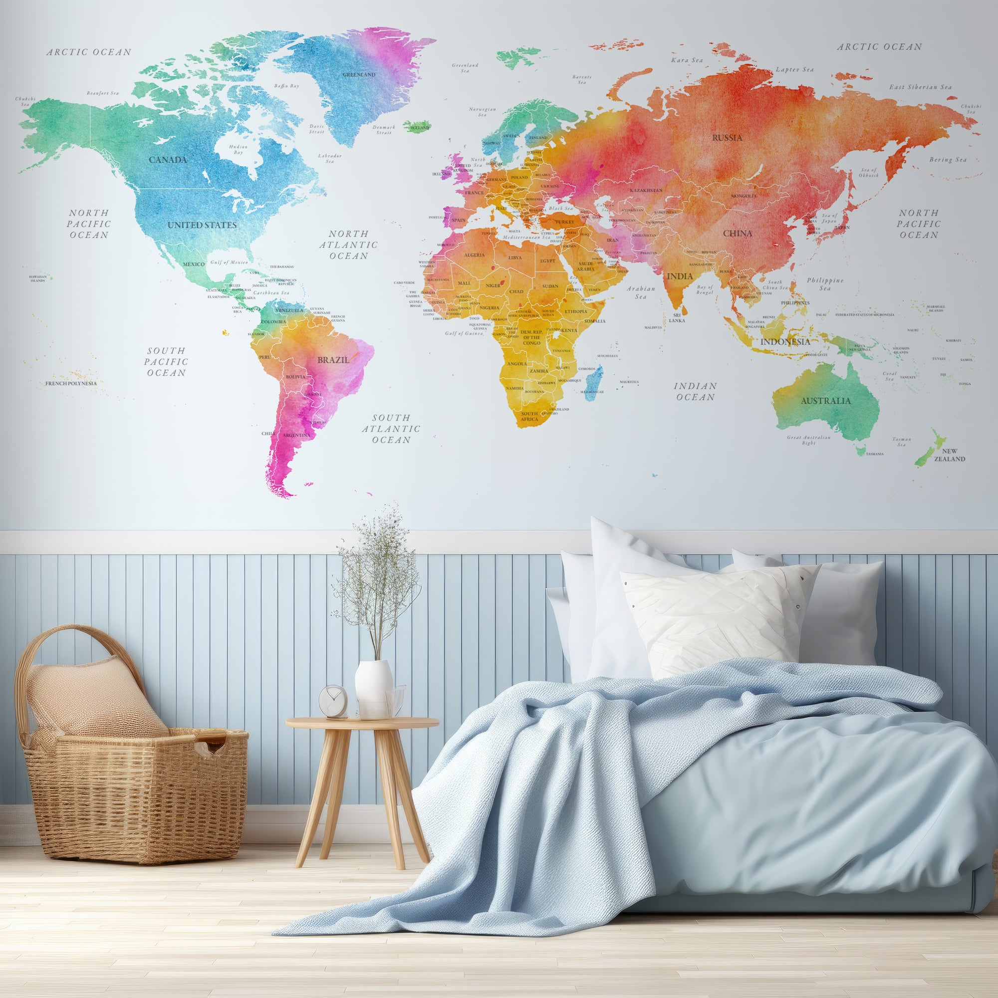 Wall Mural - Colourful Paint Splash World Map - Traditional Wallpaper (Paste-the-wall) - Made to Measure