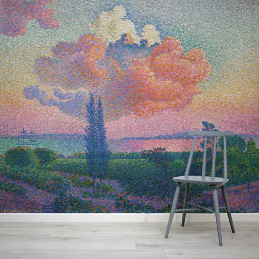The Pink Cloud By Henri Edmond Wallpaper Mural In Room With Blue Chair