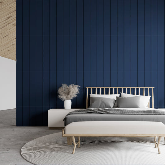 Timber Elegance Navy In Open Bedroom With Grey Bed