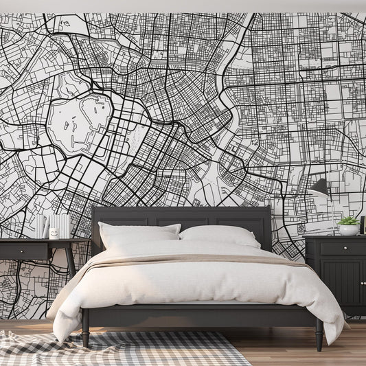Tokyo City Map Black Bed with Black Desk and Radio copy