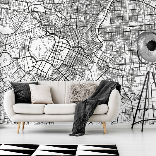 Tokyo City Map Living Room with Black Lampshade and Black Shelf copy