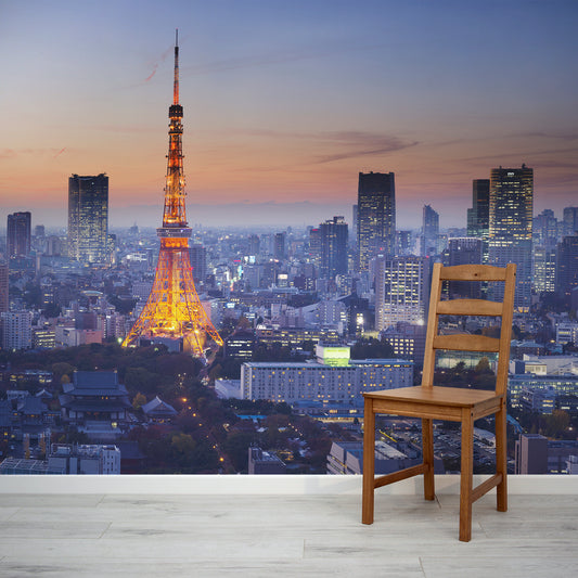 Tokyo Tower Wallpaper Mural In Room With Wooden Chair