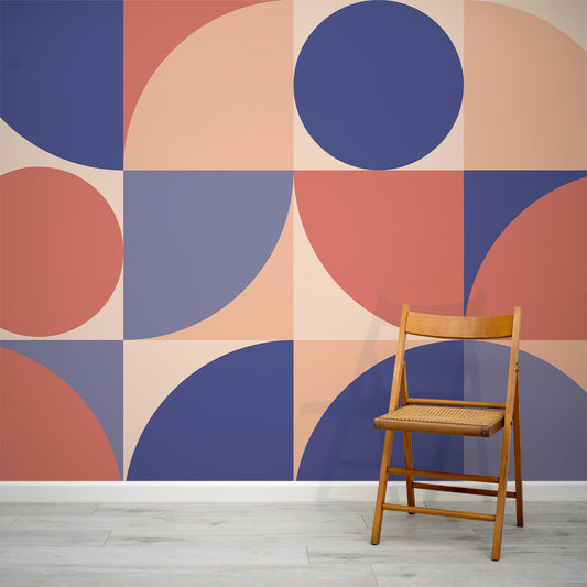 Tranquil Geometry wallpaper in lounge with wooden chair