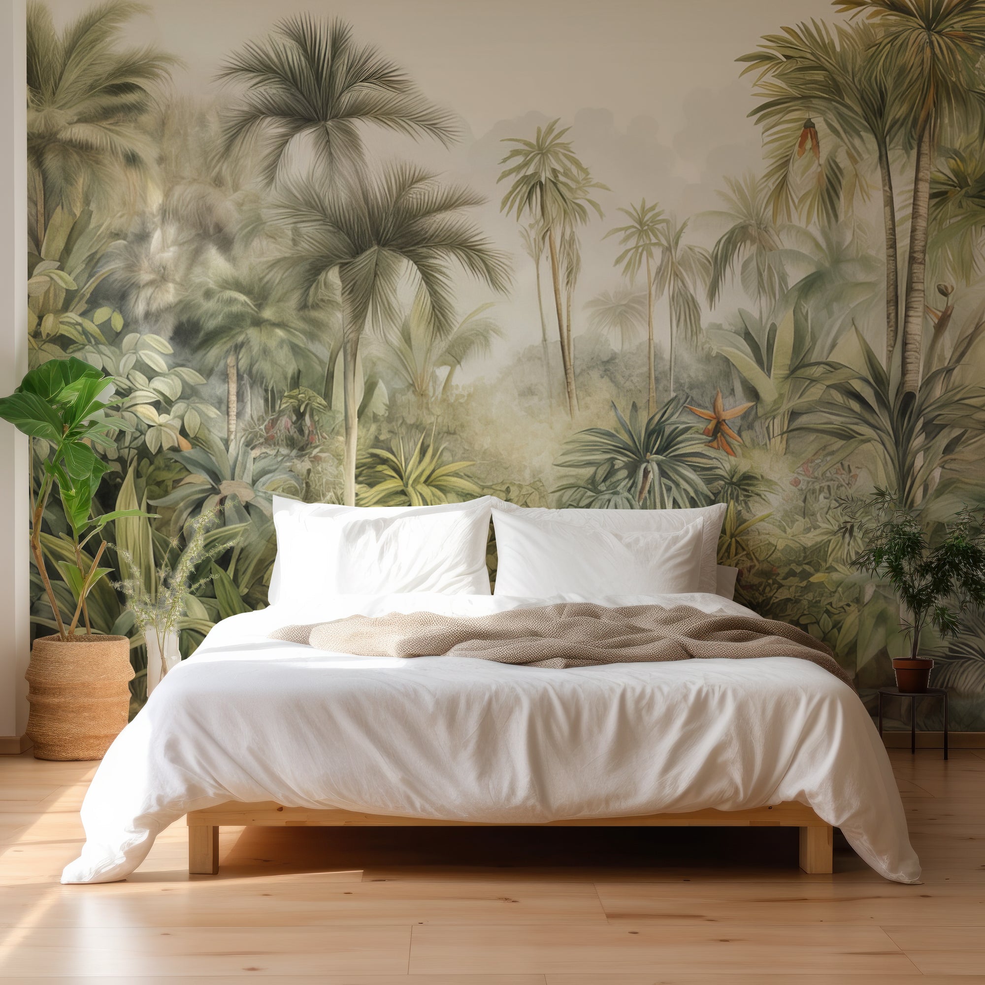 Wall Mural - Watercolour Jungle Trees - Traditional Wallpaper (Paste-the-wall) - Made to Measure