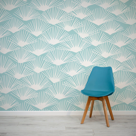 Tropical Breeze Aqua Wallpaper In Room with Blue Chair