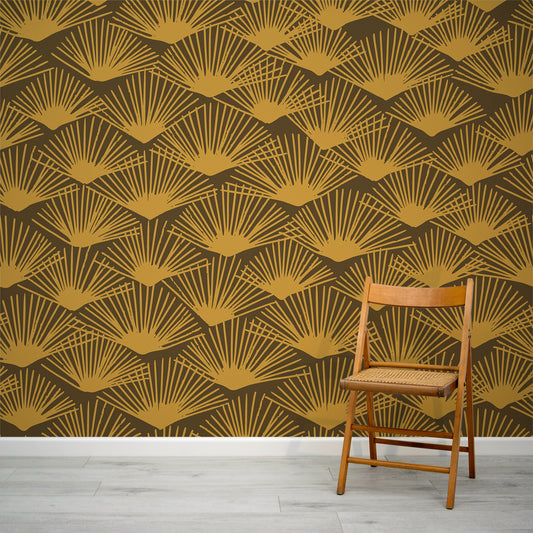 Tropical Breeze Gold Wallpaper In Room with Wooden Chair