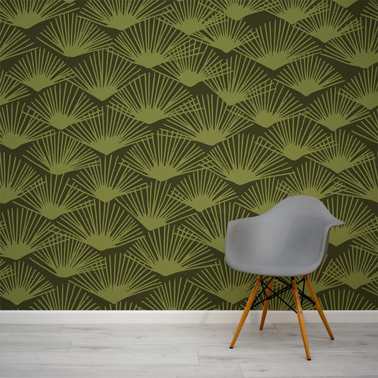 Tropical Breeze Moss Wallpaper In Room with Grey Chair