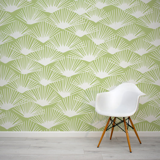 Tropical Breeze Sage Wallpaper In Room with White Chair