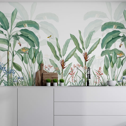 Tropical Delight Wallpaper In White Kitchen