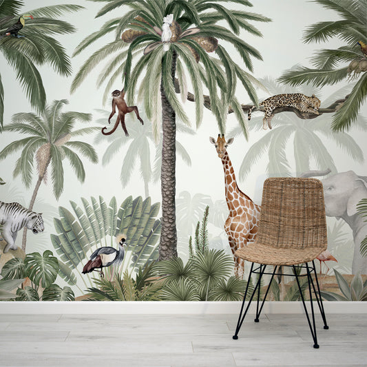 Tropical Jive Wallpaper Mural In Room With Rattan Chair