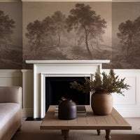 Living room with a fireplace and decorative wall art