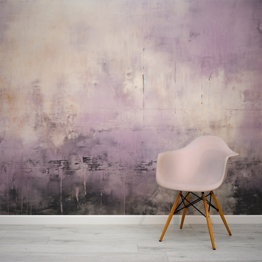 Urban Distressed Rosewood Wallpaper in room with pink chair in front