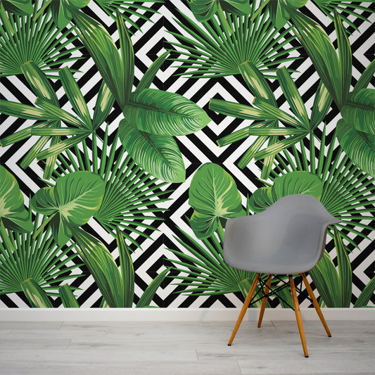 Verdant Illusion Wallpaper Mural In Room With Grey Chair