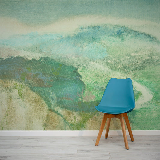 Verdant Mystique Wallpaper In Room With Turquoise Chair