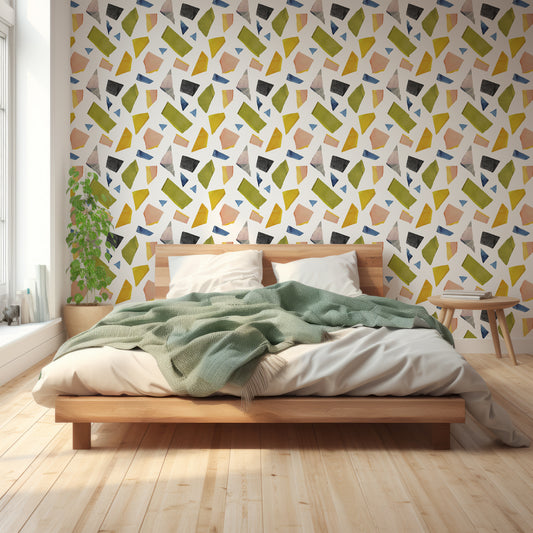 Vergo Wallpaper In Bedroom With Great Lighting With Green Queen Size Beds And Wooden