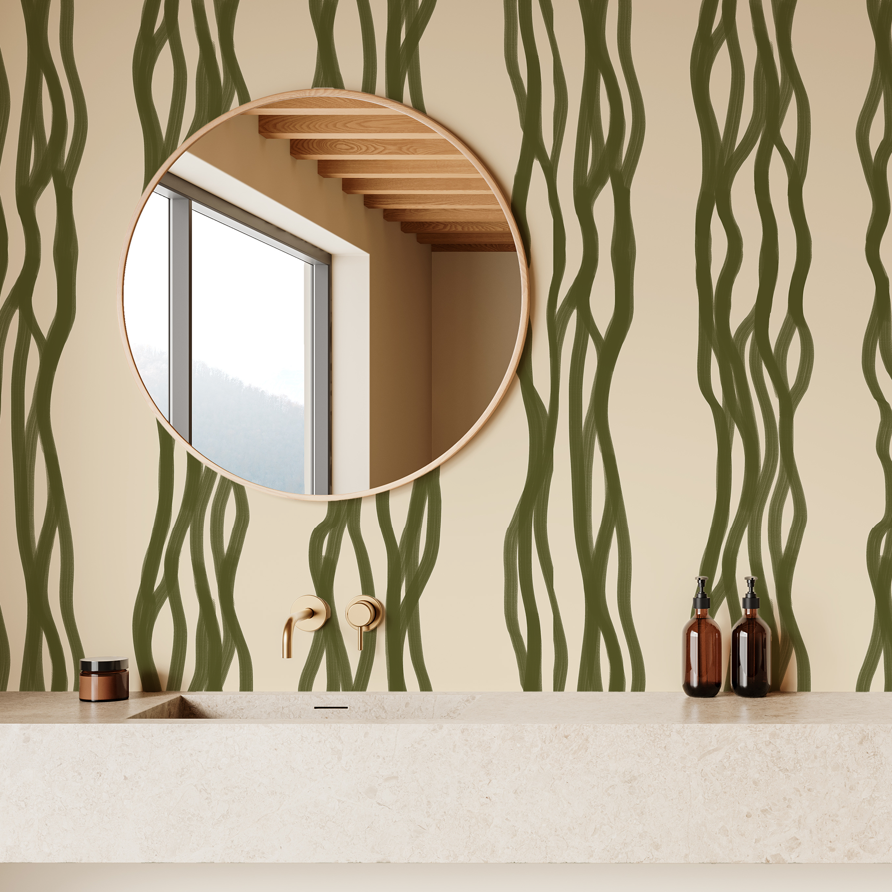 Wall Mural - Minimalist Organic Textured Vine Stripe Pattern - Traditional Wallpaper (Paste-the-wall) - Made to Measure