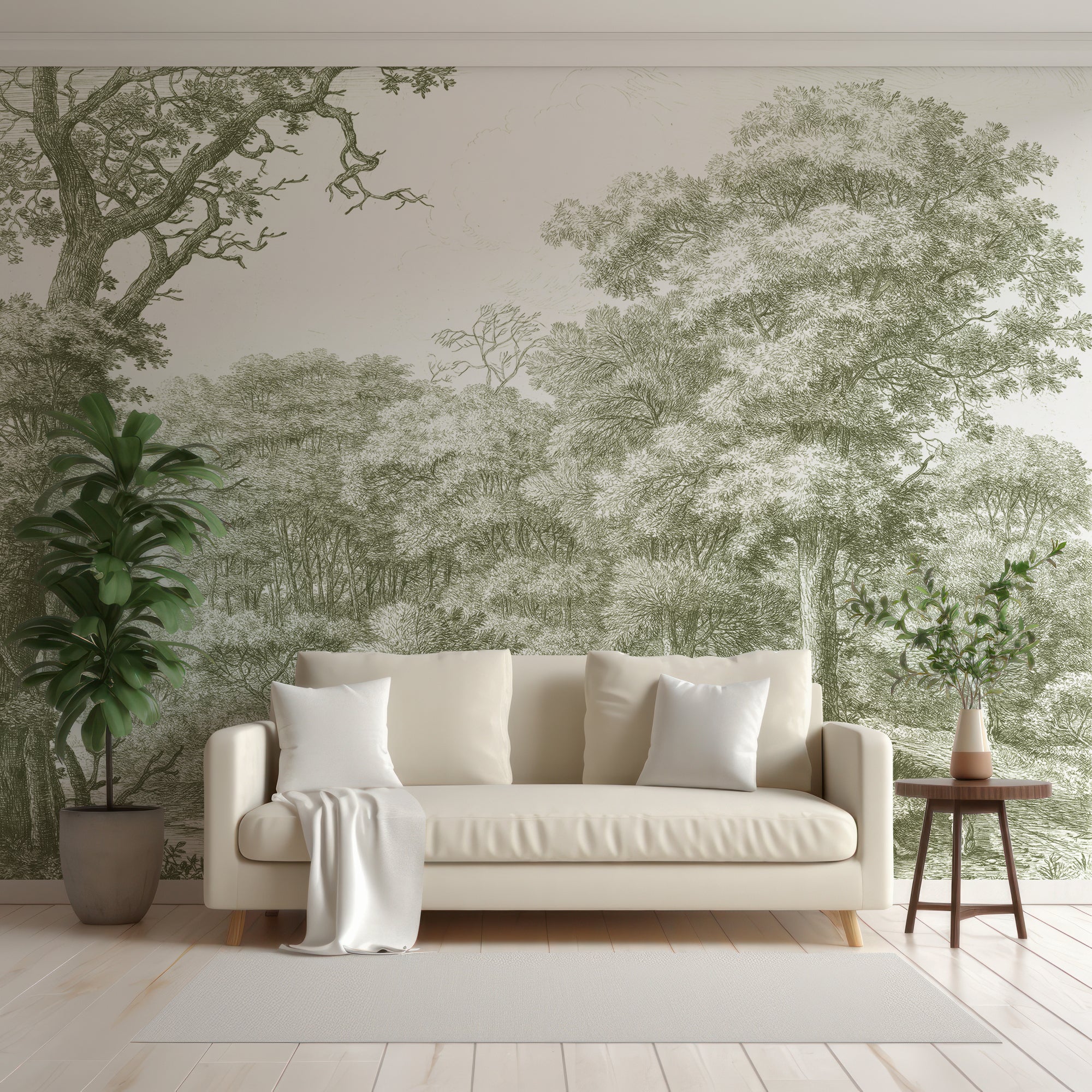 Wall Mural - English Etched Green Countryside - Traditional Wallpaper (Paste-the-Wall) - Made to Measure