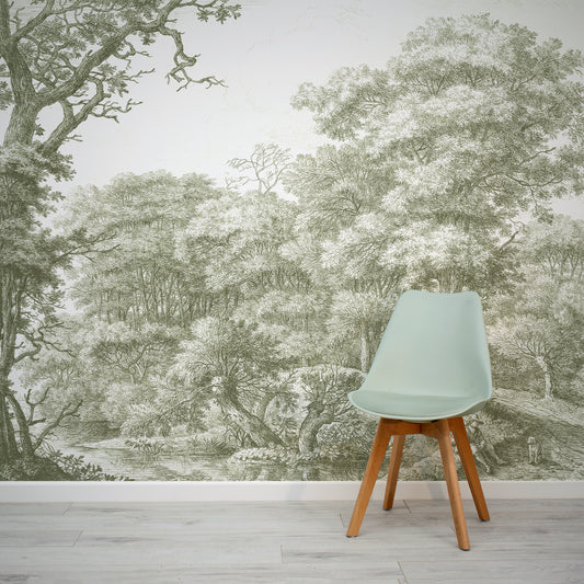 Waterloo Woods Green Wallpaper In Room With Green Chair