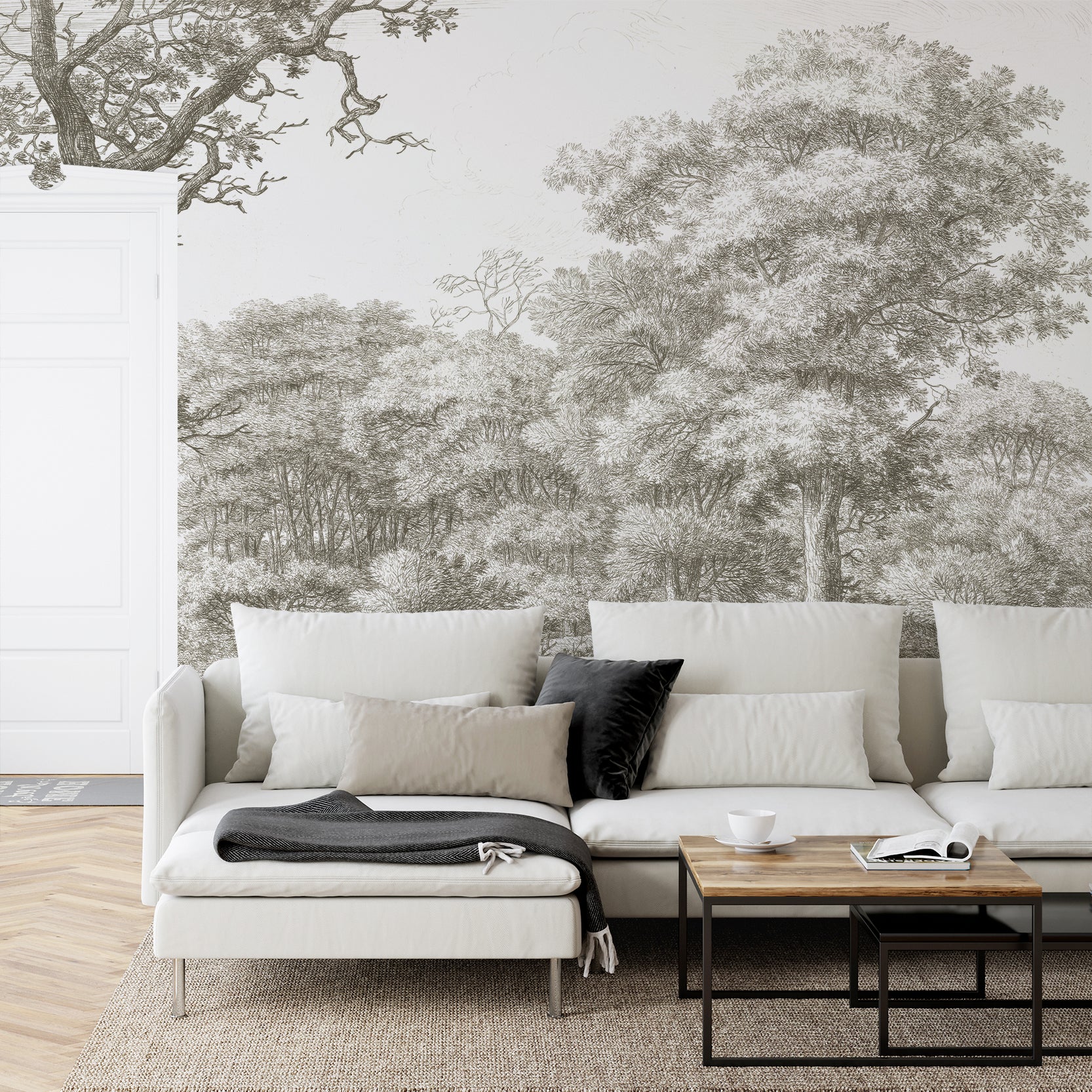 Wall Mural - English Etched Greige Countryside - Traditional Wallpaper (Paste-the-Wall) - Made to Measure