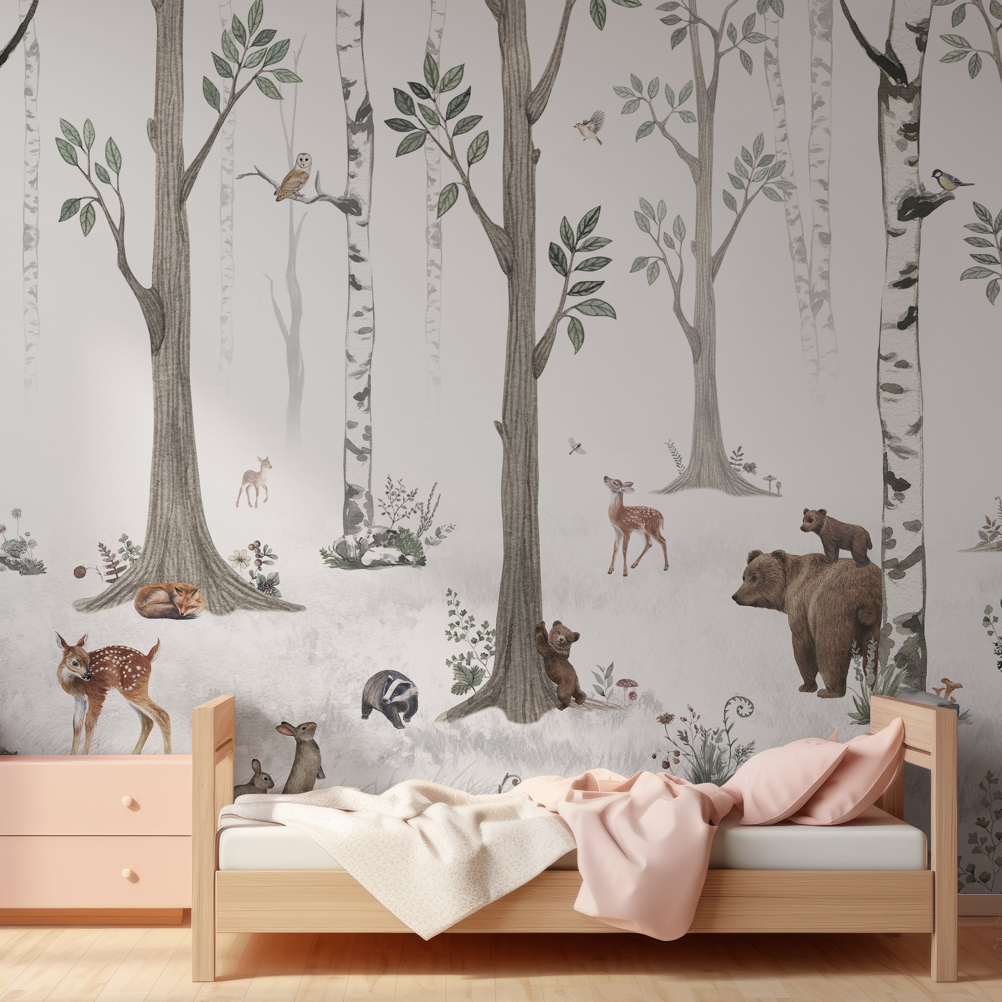 Wall Mural - Children's Snowy White Forest - Traditional Wallpaper (Paste-the-wall) - Made to Measure