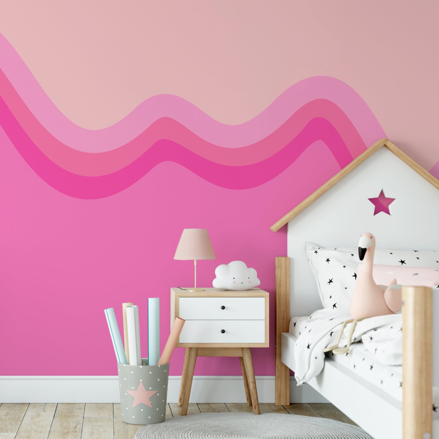 Wall Mural - Pink Wave on Pink - Removable Wallpaper (Peel & Stick) - Made to Measure