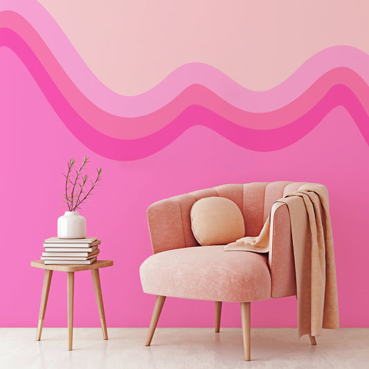 Wiggle Barbie Wallpaper In Room With Pink Chair & Wooden Stools