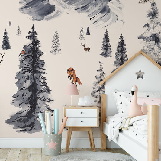 Winter Wonderland Wallpaper In Girl's Pink Bedroom