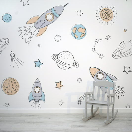 Wrigure Wallpaper In Room With Grey Rocking Nursery Chair