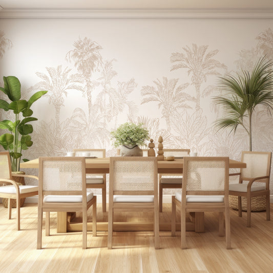 Xynnelt Wallpaper In Dining Room With Wooden Table And Chairs