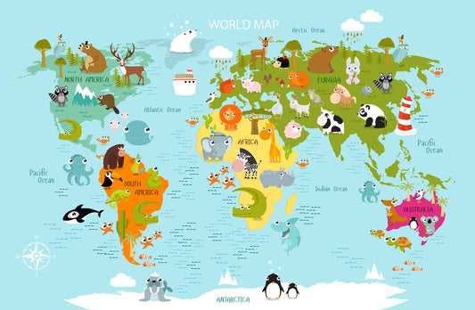 Recilly - Children's World Map Wallpaper Mural