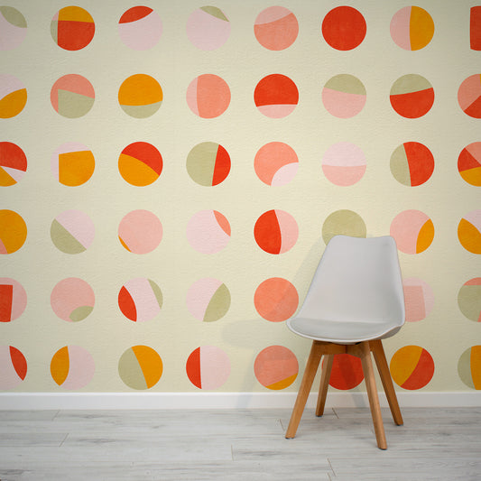 Amalia abstract sphere wallpaper mural in orange, red and green