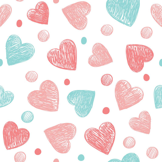 Amelia - Mural de papel pintado de corazones y lunares rosa y turquesa