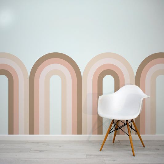 Archie Nectarine - Neutral Repeat Arches Wallpaper Mural with White Chair