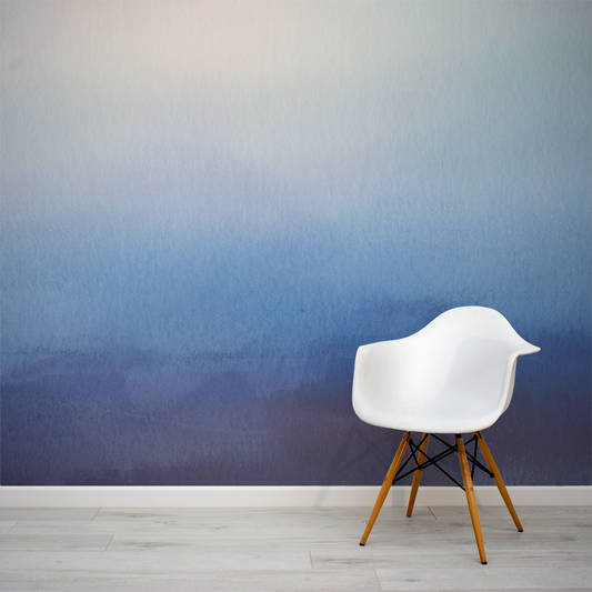 Blue Watercolour Sky Ombré Aritchee Wallpaper Mural with White Chair