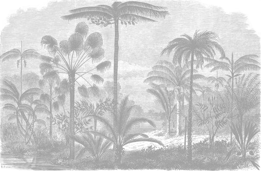 Arthur Grise - Grey Vintage Tropical Etching Wallpaper Mural