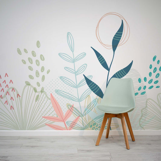 Ava Bright leafy childrens nursery wall mural wallpaper by WallpaperMural.com