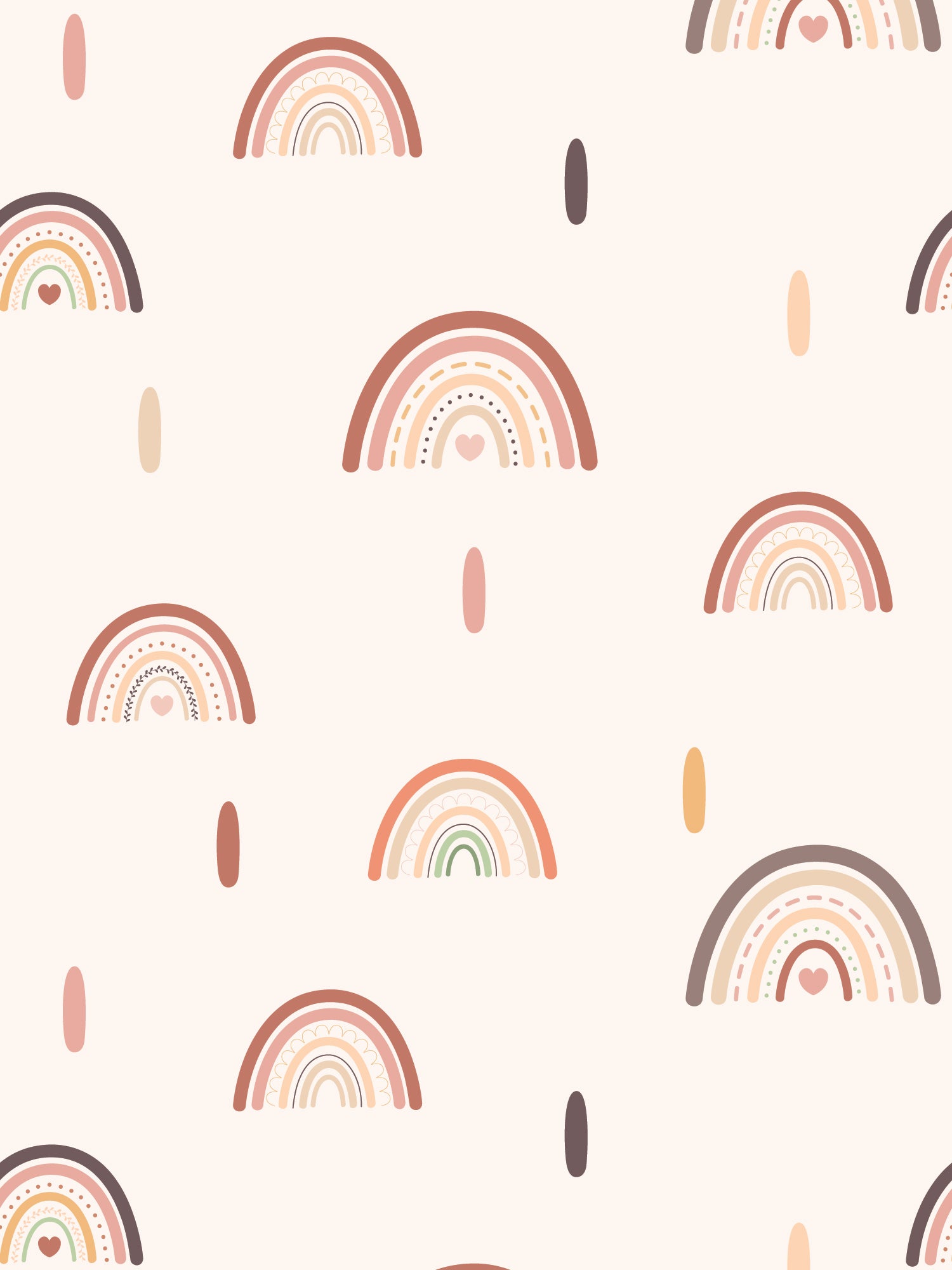Boho Rainbow Roll - Warm Neutral Rainbow Pattern Illustration Wallpaper