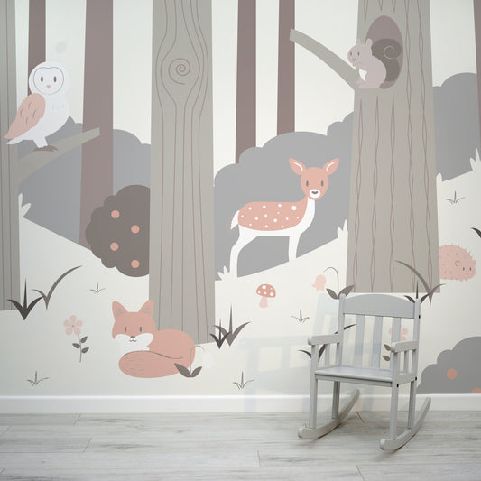 Broadleaf Winter Wallpaper Mural with Chair