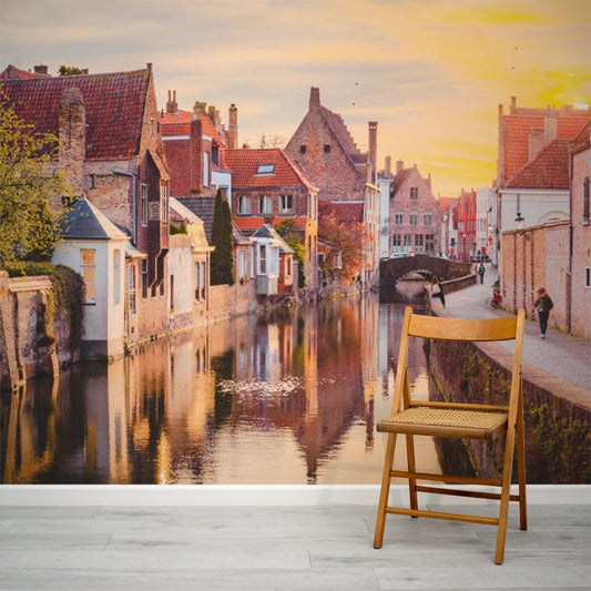 Bruggas City of Bruges Sunset River Wall Mural by WallpaperMural.com