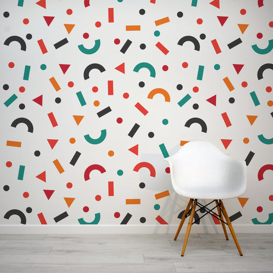 Childrens Bright and colourful shapes wallpaper mural by WallpaperMural.com