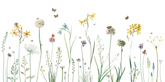 Butterfly Garden - Watercolour Butterflies and Bees in Flowers Wallpaper Mural Full Artwork