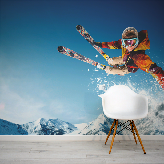 Skiing Snowsports Backflip Photo Castar Wallpaper Mural with White Chair