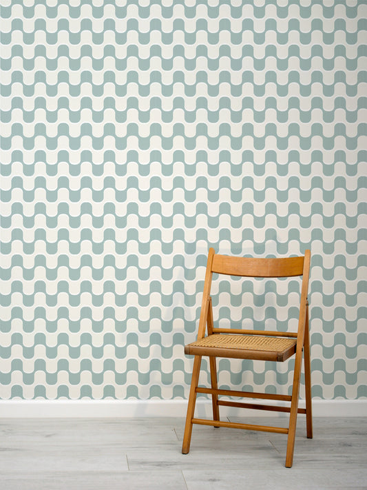 Catch My Drift Teal Retro Sustainable Wallpaper