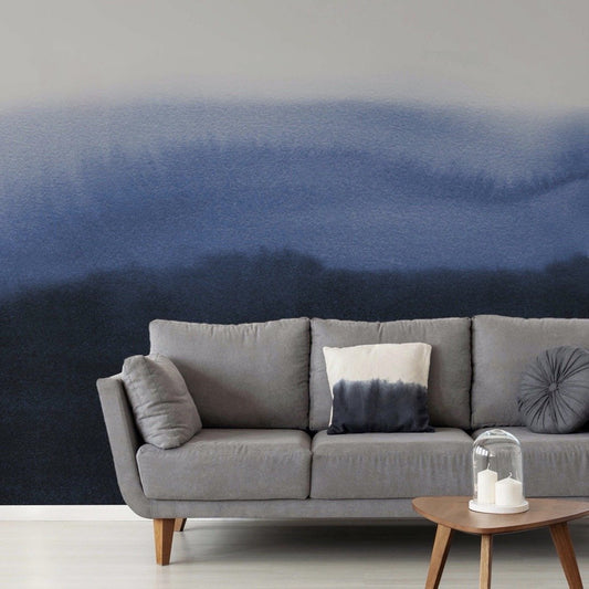 Cerulean Wallpaper Mural with a settee in front | WallpaperMural.com